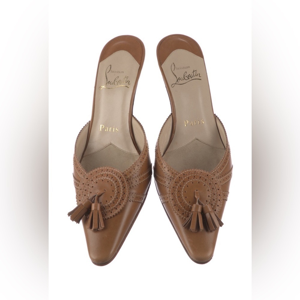 Vintage Christian Louboutin Kitten Heels Mules Leather Tassel 36.5 Pointed Toe